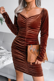 hulianfu Fashion Elegant Solid Split Joint Fold Square Collar Pencil Skirt Dresses