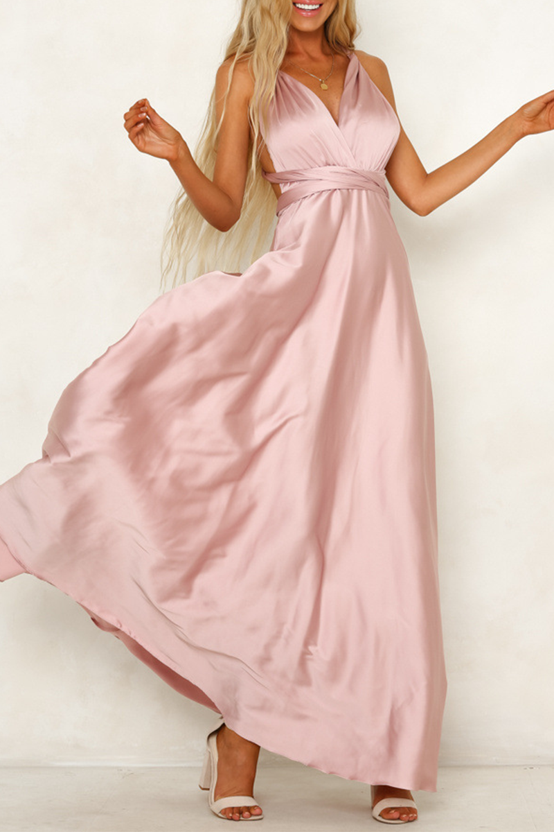 hulianfu Celebrities Elegant Solid Backless Strap Design V Neck Evening Dress Dresses