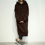 Women Loose Long Hoodie Casual Solid Color Hooded Sweatshirts Student's Autumn Winter Baggy Pullover Oversized Sweatshirt Dress