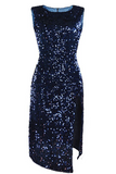 hulianfu Fashion Elegant Solid Sequins Slit O Neck Pencil Dresses(4 colors)
