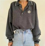 Vintage Women Sweatshirt Autumn Casual Loose Solid White Zip Up Polo Collar Basic Winter Female Oversized Tops Pullover Hoodies