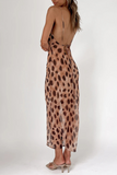 hulianfu Sexy Animal Print Leopard Patchwork Spaghetti Strap Pencil Skirt Dresses