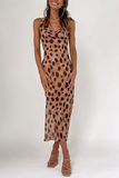 hulianfu Sexy Animal Print Leopard Patchwork Spaghetti Strap Pencil Skirt Dresses