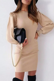 hulianfu Elegant Solid Split Joint O Neck Pencil Skirt Dresses