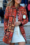 hulianfu Casual Print Patchwork Cardigan Collar Outerwear