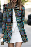 hulianfu Casual Print Patchwork Cardigan Collar Outerwear