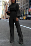 hulianfu Casual Solid Patchwork Half A Turtleneck Straight Jumpsuits(3 colors)