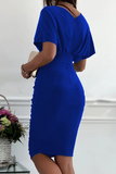 hulianfu Fashion Solid Split Joint V Neck Waist Skirt Dresses(5 colors)