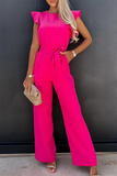 hulianfu Casual Solid Flounce O Neck Straight Jumpsuits(3 colors)