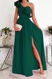 hulianfu Casual Solid Flounce One Shoulder Cake Skirt Dresses(6 colors)