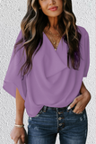 Casual Solid Flounce V Neck T-Shirts（7 colors）