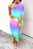 hulianfu - Fashion Print One Shoulder Waist Skirt Dresses(5 Colors)