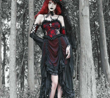 hulianfu Rosetic Gothic Mesh Pleated Sexy Strap Dress Women Dark Girl Summer Red Black Irregular Patchwork Designer Long Dresses