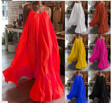 hulianfu Women Camisole Oversized Fashion Casual Solid Maxi Dresses Strap Dress Pocket Loose Backless Big Swing Solid Floor-length Robe