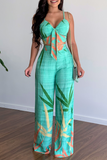 hulianfu Fashion Print Spaghetti Strap Straight Jumpsuits(5 Colors)