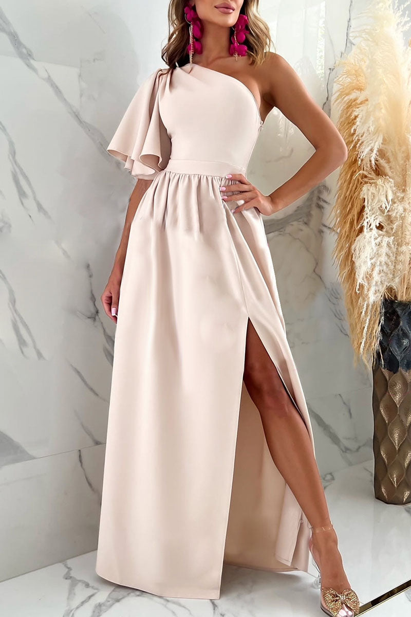Sexy Elegant Solid Patchwork Slit Oblique Collar Straight Dresses(5 Colors)