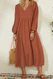 hulianfu Fashion Work Solid Fold V Neck Long Dress Dresses(4 colors)