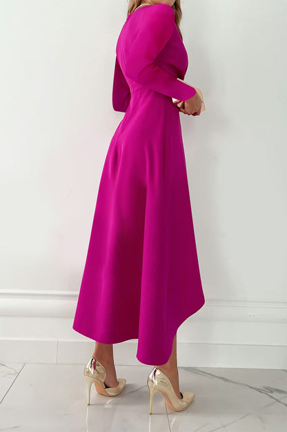 hulianfu Fashion Solid Patchwork V Neck Asymmetrical Dresses(5 colors)