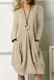 hulianfu Fashion Casual Solid Pocket O Neck Long Sleeve Dresses(4 Colors)