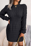 hulianfu Fashion Casual Solid Patchwork O Neck Long Sleeve Dresses(3 Colors)