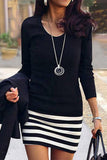 hulianfu Fashion Casual Striped Print Patchwork O Neck A Line Dresses(5 colors)