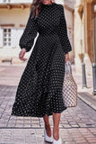 hulianfu Fashion Print Patchwork O Neck Long Sleeve Dresses(3 Colors)