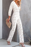 hulianfu Embroidery Lace V Neck Regular Jumpsuits