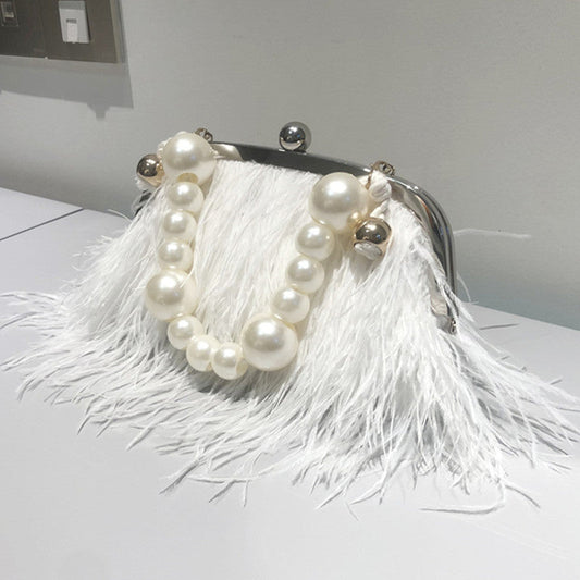 hulianfu Daily Party Patchwork Feathers Pearl Bags