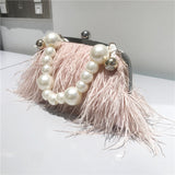 hulianfu Daily Party Patchwork Feathers Pearl Bags