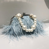 hulianfu Daily Party Patchwork Feathers Pearl Bags