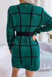 hulianfu Street Plaid Striped Contrast O Neck One Step Skirt Dresses