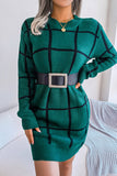 hulianfu Street Plaid Striped Contrast O Neck One Step Skirt Dresses