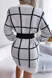 hulianfu Street Plaid Striped Contrast O Neck One Step Skirt Dresses