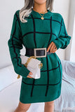 hulianfu Street Plaid Striped Contrast O Neck One Step Skirt Dresses