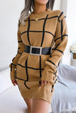 hulianfu Street Plaid Striped Contrast O Neck One Step Skirt Dresses