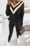hulianfu Casual Street Solid Patchwork V Neck Long Sleeve Two Pieces(4 Colors)