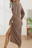 hulianfu Sweet Elegant Solid Fold O Neck Sheath Dresses(6 Colors)