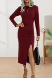 hulianfu Sweet Elegant Solid Fold O Neck Sheath Dresses(6 Colors)