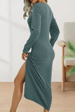 hulianfu Sweet Elegant Solid Fold O Neck Sheath Dresses(6 Colors)