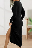 hulianfu Sweet Elegant Solid Fold O Neck Sheath Dresses(6 Colors)