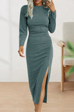 hulianfu Sweet Elegant Solid Fold O Neck Sheath Dresses(6 Colors)
