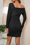 hulianfu Sweet Elegant Asymmetrical Collar Pencil Skirt Dresses(4 Colors)