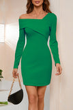 hulianfu Sweet Elegant Asymmetrical Collar Pencil Skirt Dresses(4 Colors)