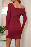 hulianfu Sweet Elegant Asymmetrical Collar Pencil Skirt Dresses(4 Colors)