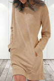 hulianfu Casual Solid Solid Color O Neck Long Sleeve Dresses(6 Colors)
