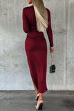 hulianfu Elegant Fold Solid Color V Neck Wrapped Skirt Dresses
