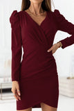 hulianfu Elegant Solid Fold V Neck A Line Dresses(3 Colors)