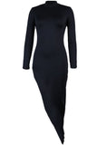 hulianfu Celebrities Elegant  Asymmetrical Zipper Half A Turtleneck One Step Skirt Dresses