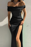 hulianfu Sexy Solid High Opening Off the Shoulder Pencil Skirt Dresses(4 Colors)