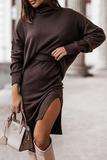 hulianfu Casual Solid Slit Turtleneck Long Sleeve Two Pieces(3 Colors)